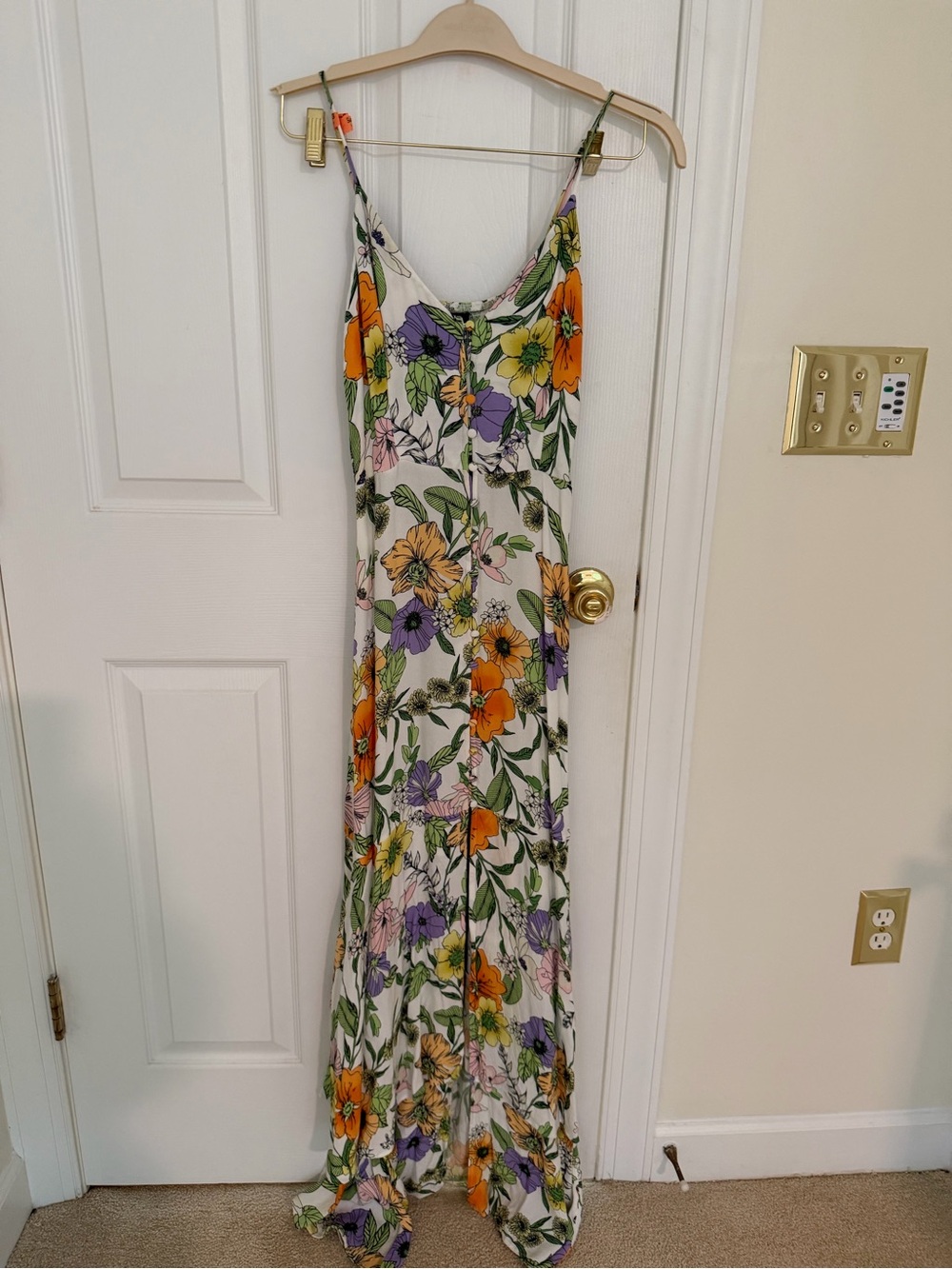 AFRM Floral Slip Maxi Dress in White with Orange & Purple Blooms